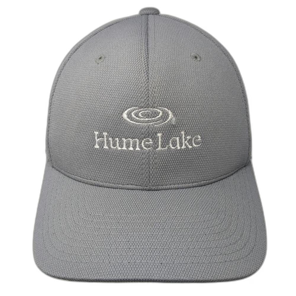 Flexfit Baseball Cap Gray M Hume Lake Logo Polyester Fitted Curved Brim Hat